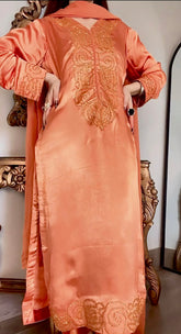 Pure Shamose Cut Dana Handwork Suit with Chiffon Dupatta (Dyeable)
