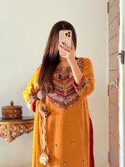 Chiffon Handworked Suit with Pasham, Mirror & Moti Detailing