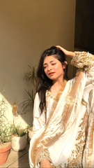 White Jorget Chiffon Tilla Embroidered Handwork Suit with Heavy Flared Gharara