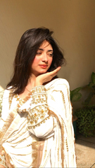 White Jorget Chiffon Tilla Embroidered Handwork Suit with Heavy Flared Gharara