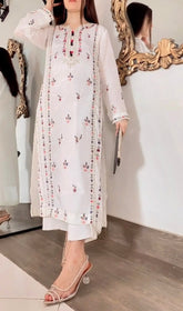 Elegant Shesha Silk 3-Piece Suit – Multi-Head Embroidery with Organza Dupatta