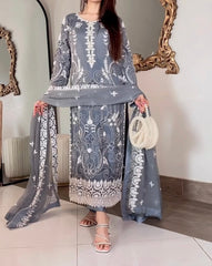 Grey Sonidharti Chiffon Ensemble with Heavy Arri Jhal Work