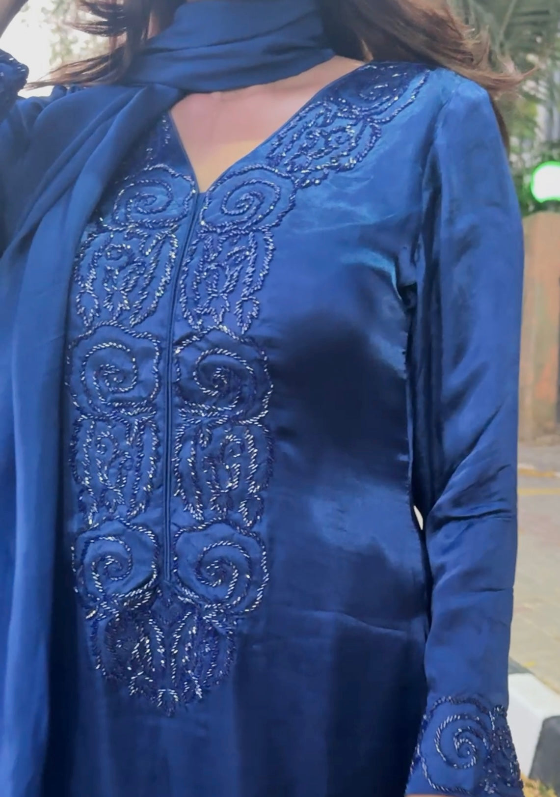 Pure Shamose Cut Dana Handwork Suit with Chiffon Dupatta (Dyeable)