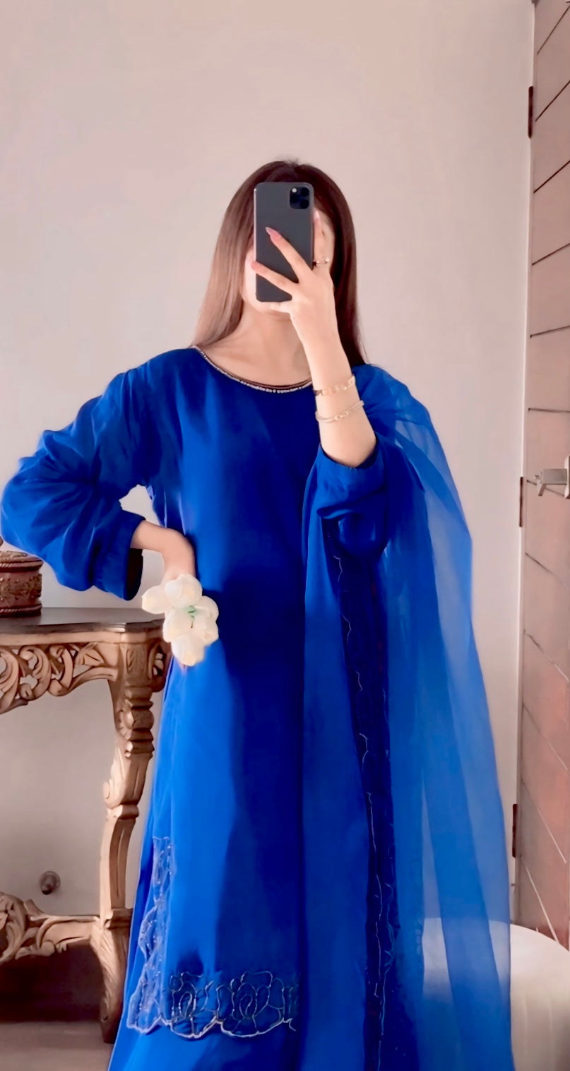 Shesha Silk Handwork Cut Dana Suit with Fancy Shalwar &amp; Long Border Dupatta