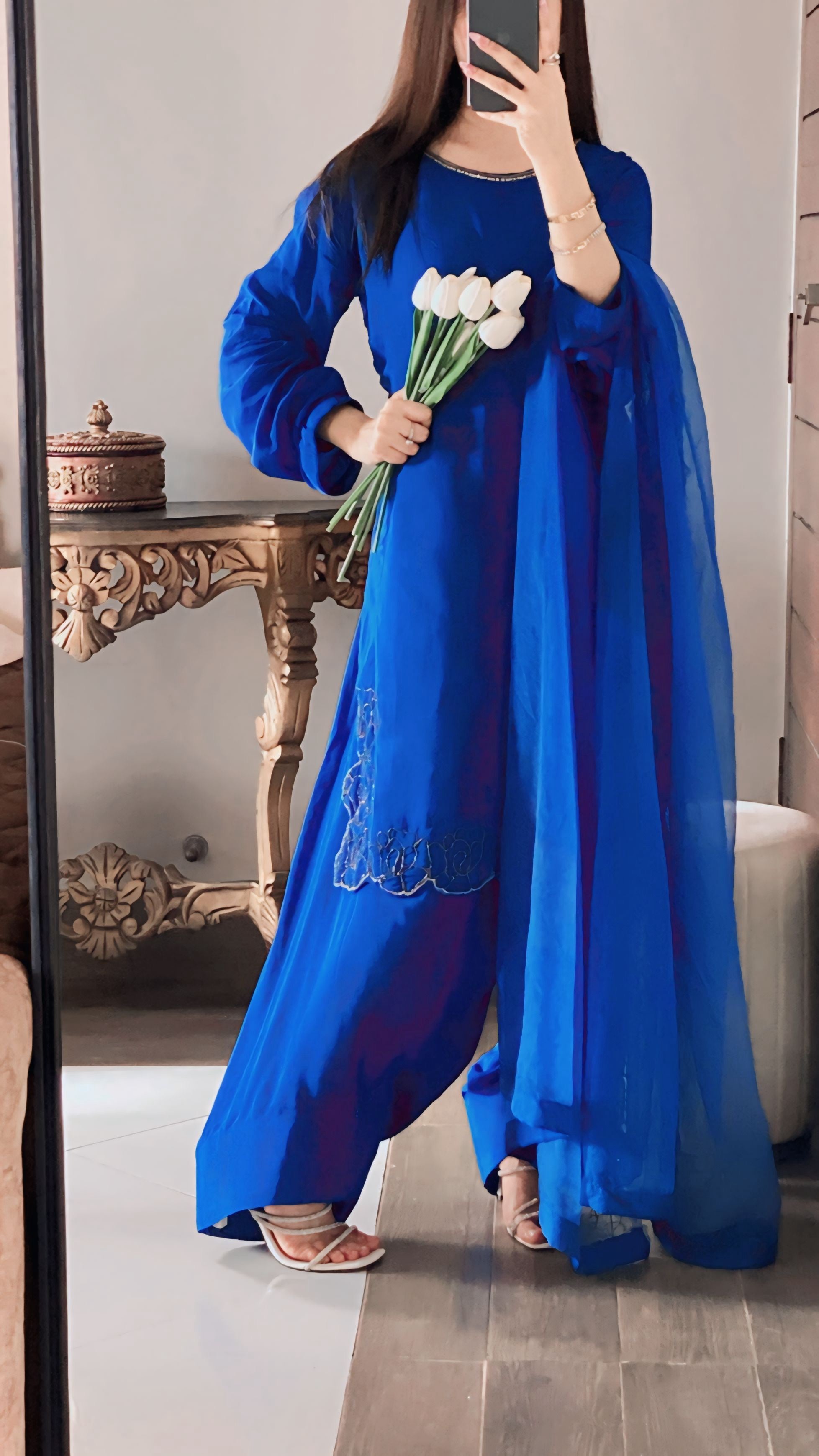 Shesha Silk Handwork Cut Dana Suit with Fancy Shalwar &amp; Long Border Dupatta