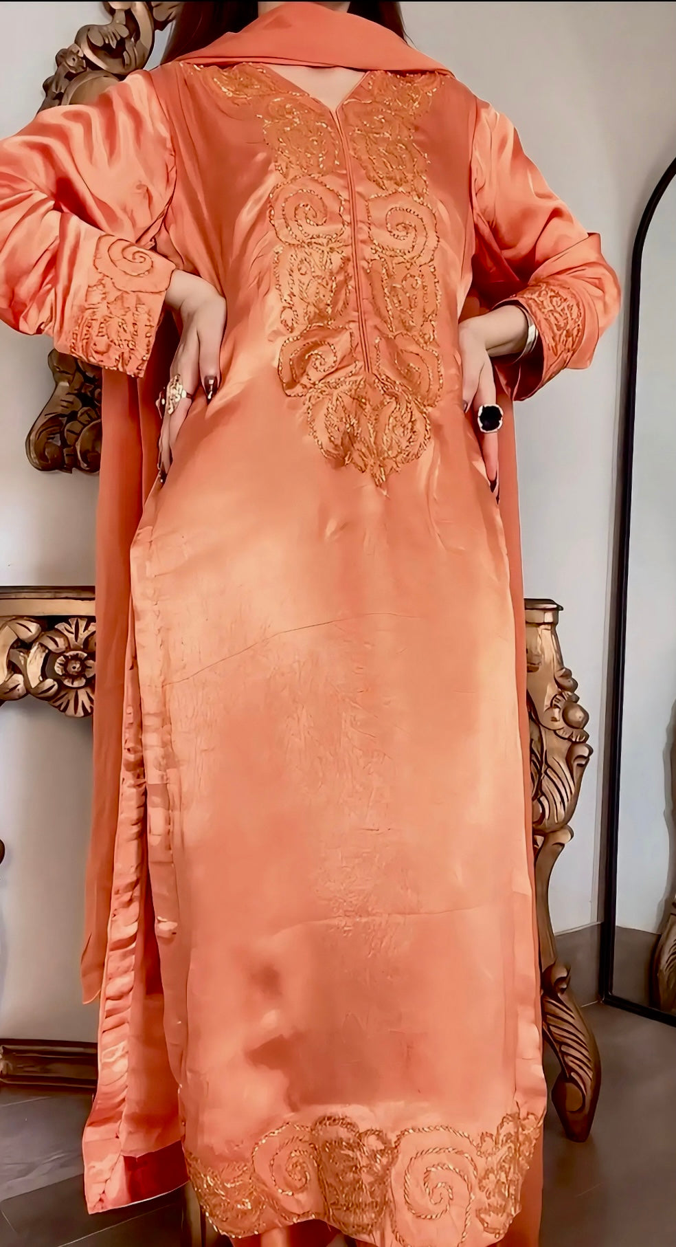 Pure Shamose Cut Dana Handwork Suit with Chiffon Dupatta (Dyeable)