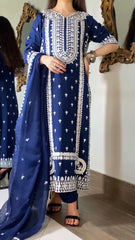 Noor e Aqsa full look – navy shesha silk shirt and pant
